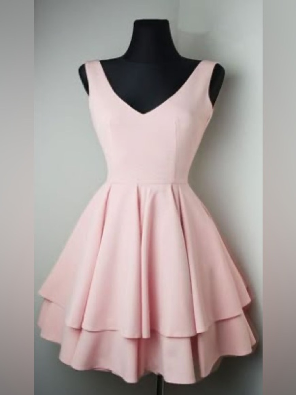 Blush Pink V-Neck Tiered Fit & Flare Dress